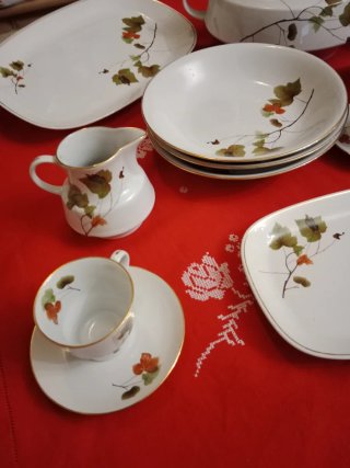 Set di stoviglie in porcellana con caffè, vassoi e zuppiera