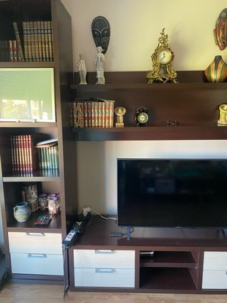 Mueble salón comedor madera y cristal