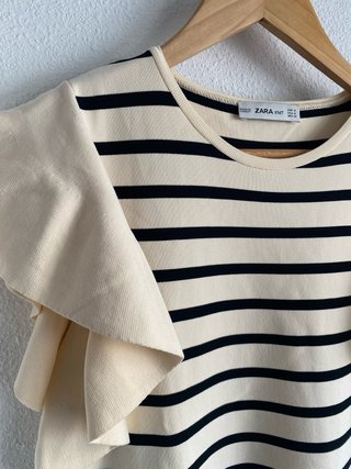 Vestido Zara Rayas Beige y Negro