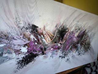 Lienzo al óleo abstracto púrpura 149x60 cms