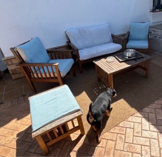 Conjunto Muebles Jardín Madera y Tela gris