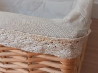 Cesta mimbre grande con funda tela de blanca 53x38