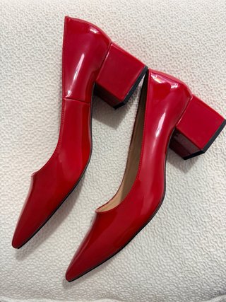 Zapatos Zara Tacón Bloque Rojo Charol