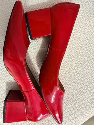 Zapatos Zara Tacón Bloque Rojo Charol