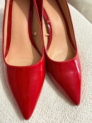 Zapatos Zara Tacón Bloque Rojo Charol
