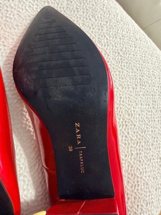 Zapatos Zara Tacón Bloque Rojo Charol