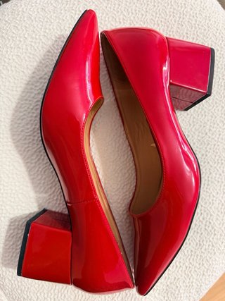 Zapatos Zara Tacón Bloque Rojo Charol