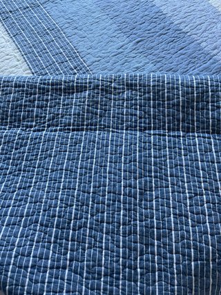 Colcha Bouti Rayas Azul y Blanca reversible