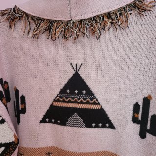 Chaqueta punto flecos T.U. étnica