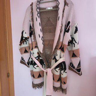 Chaqueta punto flecos T.U. étnica