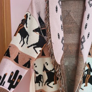 Chaqueta punto flecos T.U. étnica