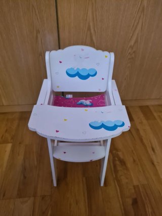 Cuna y trona de madera para muñecas