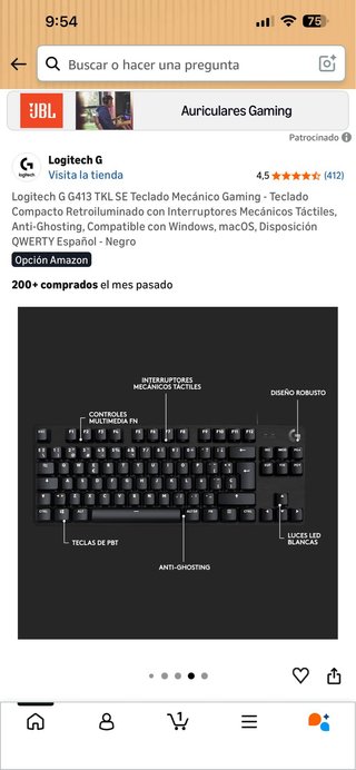 Logitech G413 TKL SE Teclado Mecánico Negro