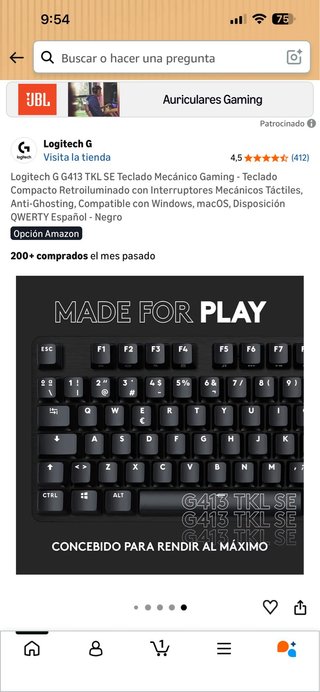 Logitech G413 TKL SE Teclado Mecánico Negro