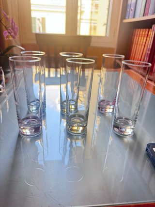 Set 6 Bicchieri Alti Oro Trasparenti