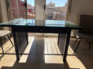 Mesa de comedor cristal y madera