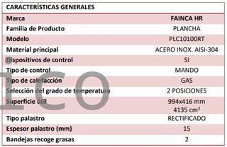 Plancha Gas Acero Rectificado Serie 100 - PLC10100RT