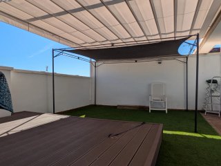 Cenador de aluminio beige 403x302 cm.