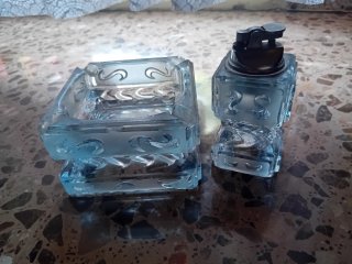 Conjunto Cenicero y Mechero Cristal Tallado