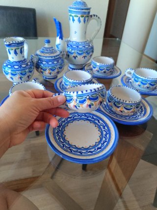 Juego de té de cerámica azul y blanco