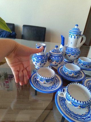 Juego de té de cerámica azul y blanco