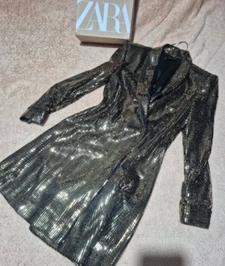Chaqueta blazer lentejuelas plateadas