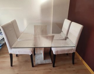 Mesa cristal bases mármol salón