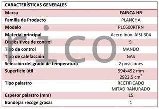 Plancha Gas Acero Rectificado Ranurada Serie 500 - PLC600RTRN