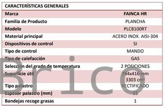 Plancha Gas Acero Rectificado Serie 100 - PLC8100RT