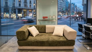 Sofá modular pana verde y beige