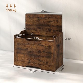 Banca de 103L, Contenedor Multiusos con Cojín de Tela Lavable, Banco de Almacenamiento de Madera para Entrada, Pasillo, Dormitorio, Sala de Estar, 75X40X56 Cm, Marrón