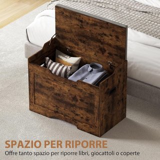 Banca de 103L, Contenedor Multiusos con Cojín de Tela Lavable, Banco de Almacenamiento de Madera para Entrada, Pasillo, Dormitorio, Sala de Estar, 75X40X56 Cm, Marrón
