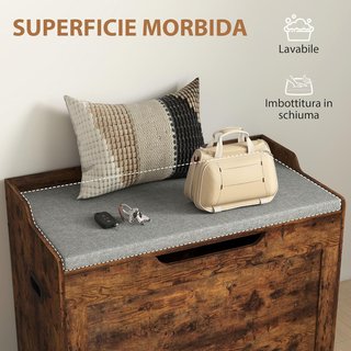 Banca de 103L, Contenedor Multiusos con Cojín de Tela Lavable, Banco de Almacenamiento de Madera para Entrada, Pasillo, Dormitorio, Sala de Estar, 75X40X56 Cm, Marrón