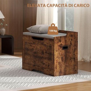 Banca de 103L, Contenedor Multiusos con Cojín de Tela Lavable, Banco de Almacenamiento de Madera para Entrada, Pasillo, Dormitorio, Sala de Estar, 75X40X56 Cm, Marrón