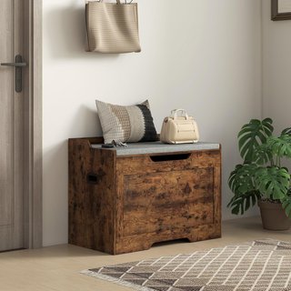 Banca de 103L, Contenedor Multiusos con Cojín de Tela Lavable, Banco de Almacenamiento de Madera para Entrada, Pasillo, Dormitorio, Sala de Estar, 75X40X56 Cm, Marrón