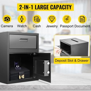Cassetta di sicurezza digitale da 48 litri con serratura a codice elettronico, cassetta di sicurezza con due chiavi di emergenza e fessura di deposito, cassaforte per ristorante in acciaio al carbonio,...