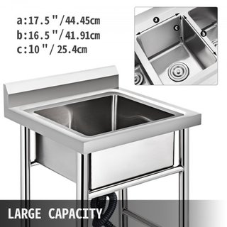 Lavatrice in Acciaio Inox Fatta a Mano Non Magnetica, Lavandino da Cucina 1 Scomparto 17.5 x 10 x 16.5 Pollici