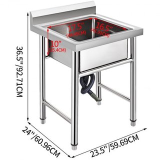 Lavatrice in Acciaio Inox Fatta a Mano Non Magnetica, Lavandino da Cucina 1 Scomparto 17.5 x 10 x 16.5 Pollici