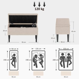 Banco de Cama con Compartimento de 57L, Banco Contenedor de Poliéster para Dormitorio y Entrada, 95X38X45Cm, Beige