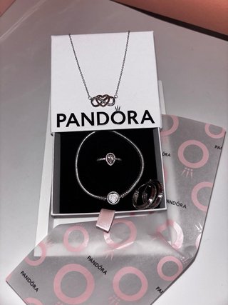 Conjunto Pandora: Collar, Anillo, Pulsera y Pendie