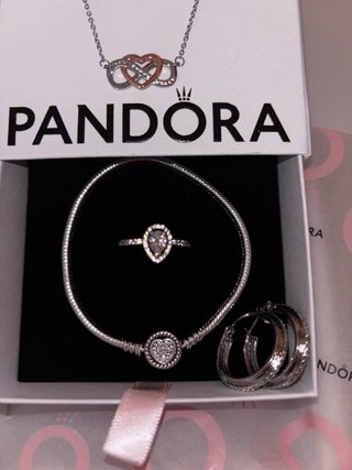 Conjunto Pandora: Collar, Anillo, Pulsera y Pendie