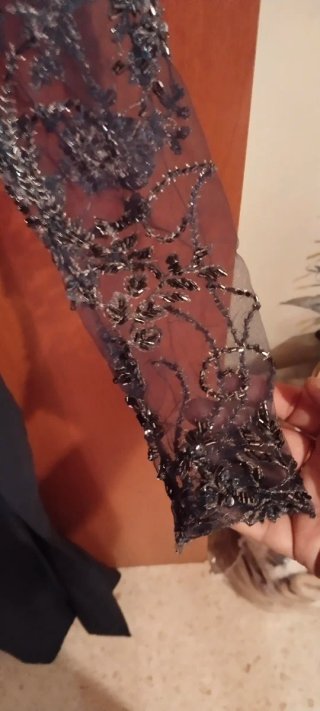 Vestido fiesta azul oscuro manga encaje Talla S