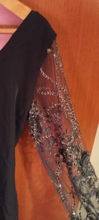 Vestido fiesta azul oscuro manga encaje Talla S