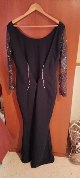 Vestido fiesta azul oscuro manga encaje Talla S