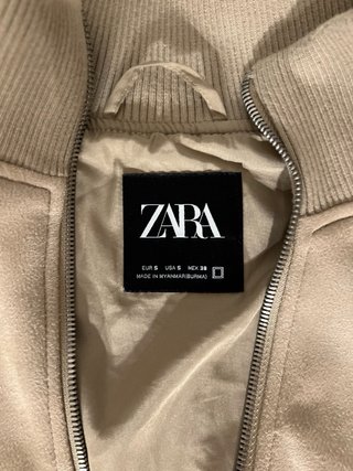 Chaqueta Zara Beige Bomber de piel Ante