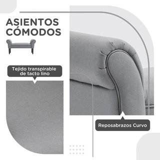 Banco Pie Cama Lino Gris Patas Madera Acolchado