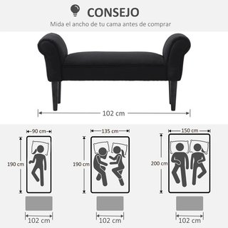 Banco Pie Cama Lino Gris Patas Madera Acolchado