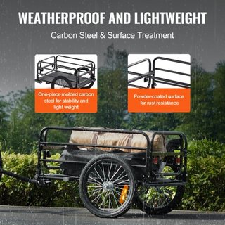 Remolque de Carga para Bicicleta, Capacidad de Carga de 72.5 kg, Carro de Bicicleta de Alta Resistencia, Almacenamiento Compacto Plegable y Liberación Rápida con Enganche Universal, Ruedas de 40.6...
