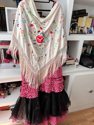 Vestido Sevillana Lunares Rosa y Negro