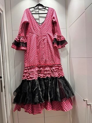 Vestido Sevillana Lunares Rosa y Negro